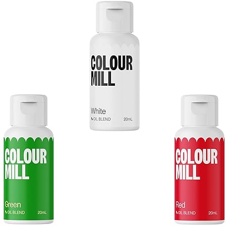 Colour Mill Oil-Based Food Coloring, 20 Milliliters (Red, Green & White Christmas Set)