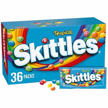 SKITTLES Candy, Tropical Bulk Candy 2.17-Ounce, 36 Packs of Individually Wrapped Candy Bulk Box