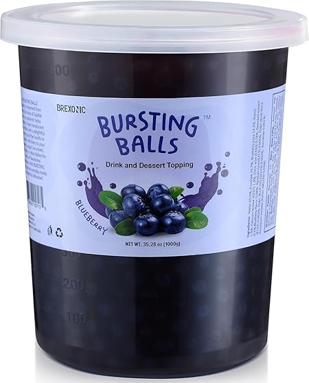 BREXONIC Popping Boba Pearls Bursting Tea Balls Drink & Dessert Topping Strawberry Mango Blueberry Passion Fruit Flavored Bubble Tea Tapioca Pearls (Blueberry, 2 LB 1 Pack)