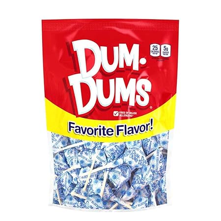 Dum Dums Blueberry Blast Lollipops - Bulk Candy Box with Lollipops Individually Wrapped, Single Flavor Gourmet Suckers - 50 Count