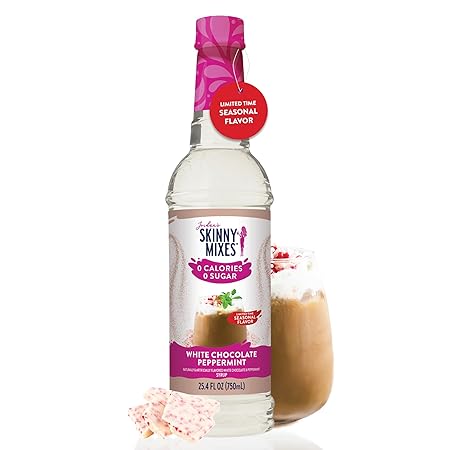Jordan's Skinny Syrups Sugar Free Holiday Coffee Syrup, White Chocolate Peppermint Flavor Drink Mix, Zero Calorie Flavoring for Chai Latte, Protein Shake, Food & More, Keto Friendly, 25.4 Fl Oz, 1 Pk