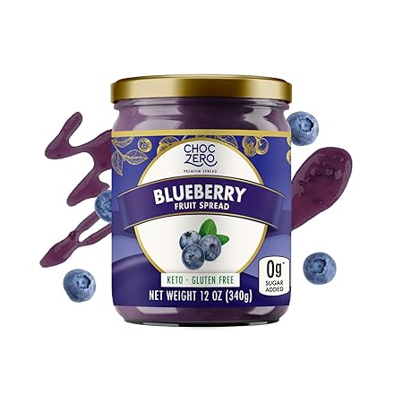 ChocZero Keto Blueberry Fruit Spread, No Added Sugar, Low Carb, All Natural Jam, Sweetened with Monk Fruit (1 jar, 12 oz)