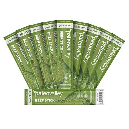 Paleovalley 100% Grass Fed Jalapeno Beef Sticks - Delicious Gluten Free Beef Snack - High Protein Keto Friendly