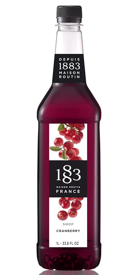 1883 Cranberry Syrup for Drinks, Made in France, 1 Liter Plastic Bottle