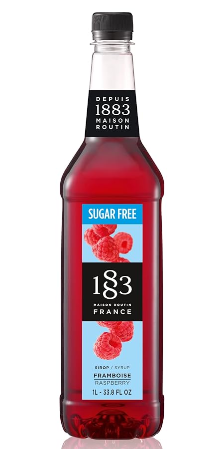 1883 Sugar Free Raspberry Syrup for Drinks, Made in France, 1 Liter Plastic Bottle