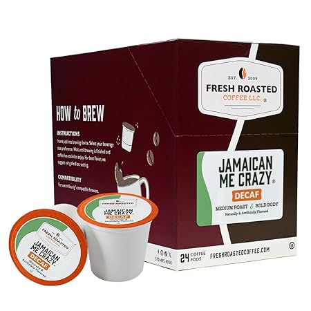 Fresh Roasted Coffee, Decaf Jamaican Me Crazy, Flavored Coffee Pods, 24 Count