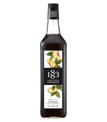 1883 Iced Tea Peach Syrup for Drinks, Made in France, 1 Liter Glass Bottle