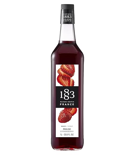 1883 Strawberry Syrup for Drinks, Made in France, 1 Liter Glass Bottle