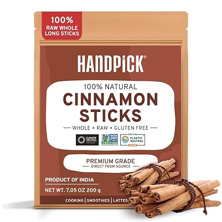 HANDPICK, Cinnamon Sticks (7 oz) 100% Raw, Non-GMO, Gluten-Free | Premium Quality | Resealable Ziplock Pouch | Perfect for Baking, Cooking & Beverages