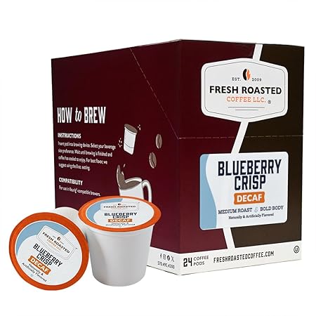 Fresh Roasted Coffee, Decaf Blueberry Crisp, Flavored Coffee Pods, 24 Count
