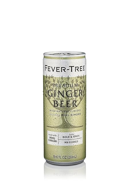 Fever Tree Ginger Beer - Premium Quality Mixer - Refreshing Beverage for Cocktails & Mocktails. Naturally Sourced Ingredients, No Artificial Sweeteners or Colors - 250 ML Cans - Pack of 24