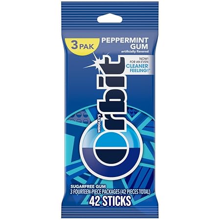 ORBIT Peppermint Sugarfree Chewing Gum, 3 Packs of 14-Pieces (42 Total Pieces)