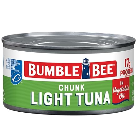 Bumble Bee Chunk Light Tuna In Oil, 12 oz Can - Wild Caught Skipjack Tuna - 17g Protein Per Serving - MSC Certified Sustainable Seafood, Non-GMO, Gluten Free, Kosher