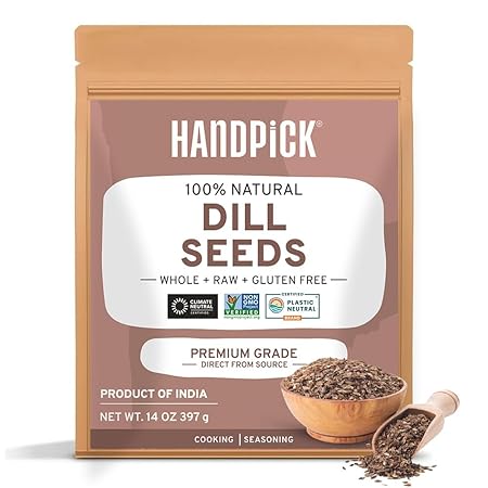 HANDPICK Dill Seeds (397g/14oz) Non GMO, Gluten Free, 100% Raw, Sourced from India, For Cooking, Drinks, Packed in Resealable Ziplock Pouch | For Pickling