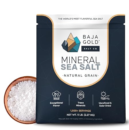 Baja Gold Mineral Sea Salt - Recommended by Gary Brecka - Organic Natural Grain Salt for Cooking & Baking | Low Sodium, Authentic Baja Salt | Ideal for All Culinary Creations | 5 lb. Resealable Bag, 1,500+ Servings