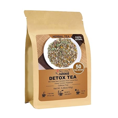 FullChea - Detox Tea Bags, 50 Teabags Liver Detox Tea, With Milk Thistle Seed, Dandelion Root, Licorice Root, Fennel, Turmeric, Peppermint - Liver Cleansing and Support