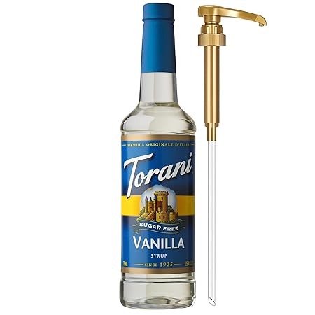 Torani Sugar Free Coffee Syrup, Vanilla Flavored Syrup for Drinks, Zero Calorie, Pump Included, 25.4 Fl Oz