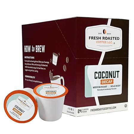 Fresh Roasted Coffee, Decaf Coconut, Flavored Coffee Pods, 24 Count