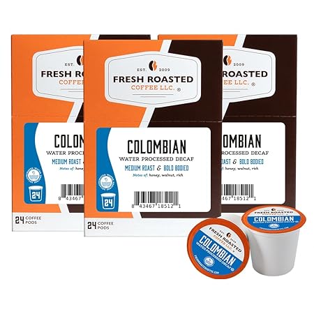 Fresh Roasted Coffee, 100% Colombian Water Processed Decaf, Kosher, K-Cup Compatible, 72 Pods