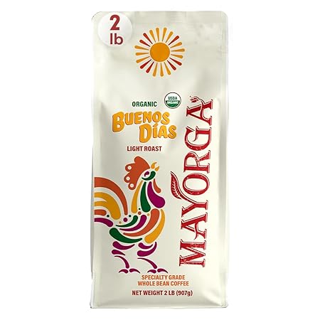 Mayorga Organic Coffee 2lb Buenos Dias - Light Roast Whole Bean Coffee Specialty Grade, 100% Arabica, Slow Roasted, Citrusy and Sweet Flavor with Low Acidity - USDA Organic, Non-GMO, Kosher
