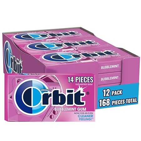 ORBIT Bubblemint Chewing Gum Sugar Free, 12 Packs of 14-Pieces (168 Total Pieces) Gum Packs Bulk