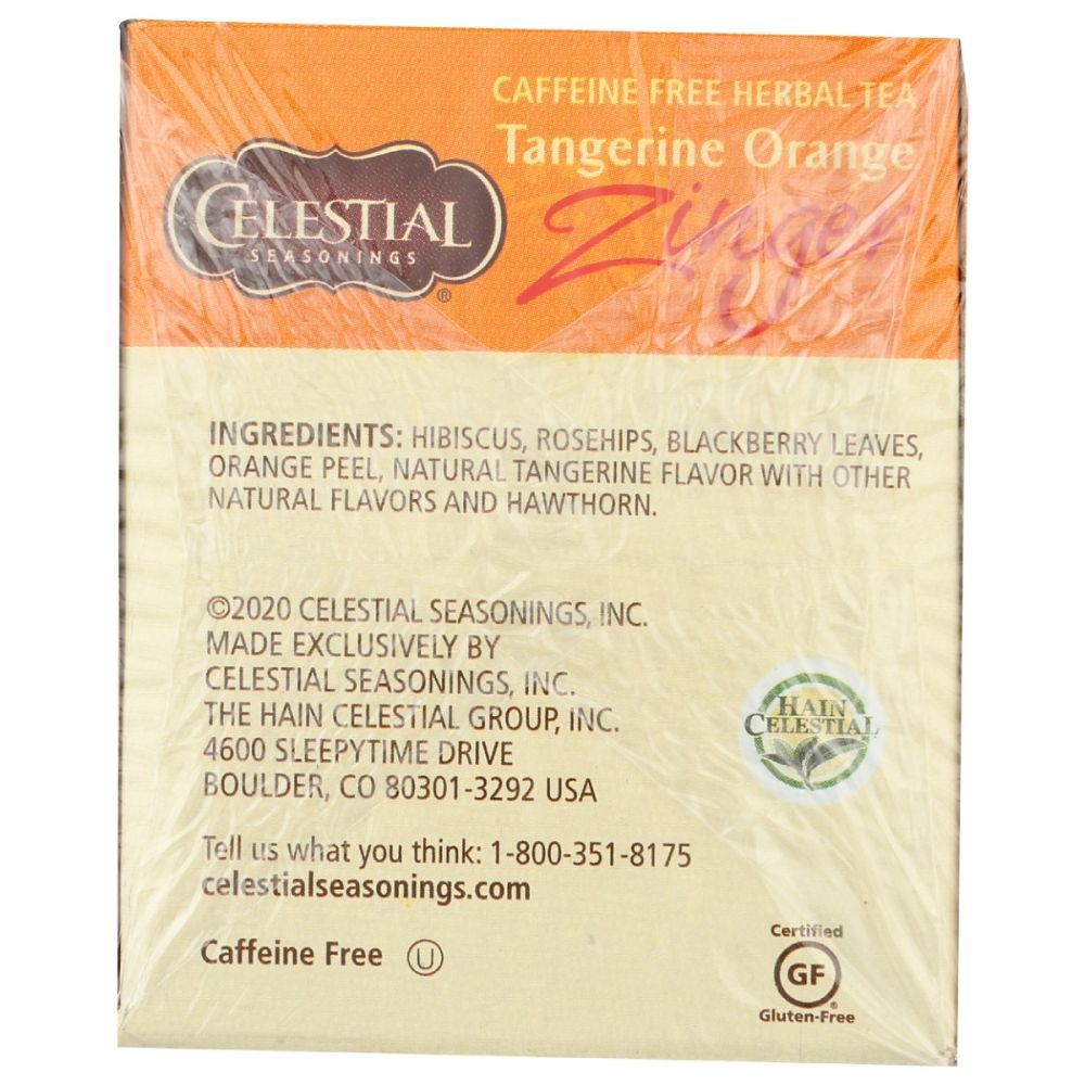 CELESTIAL SEASONINGS: Tangerine Orange Zinger Herbal Tea Caffeine Free 20 Tea Bags, 1.7 oz