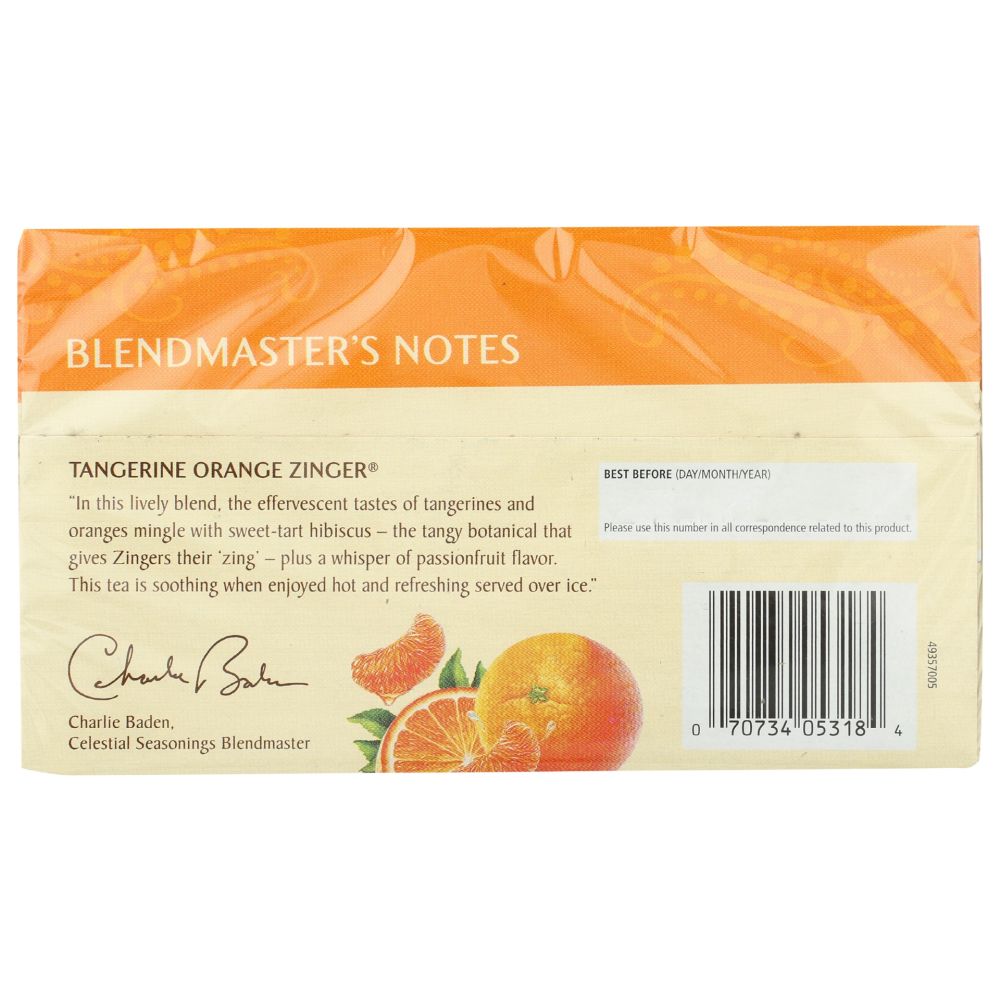 CELESTIAL SEASONINGS: Tangerine Orange Zinger Herbal Tea Caffeine Free 20 Tea Bags, 1.7 oz