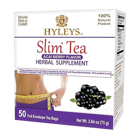 Hyleys Slim Tea Weight Loss Herbal Supplement with Acai Berry - Cleanse and Detox - 50 Tea Bags (1 Pack)