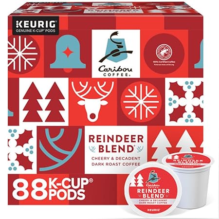 Caribou Coffee Reindeer Blend, Single-Serve Keurig K-Cup Pods, Dark Roast Coffee Pods, 88 Count
