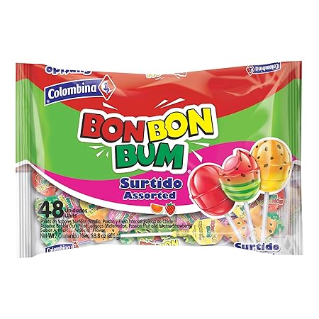 Colombina Bon Bon Bum Lollipops, Assorted Flavor, 48 Count (Pack of 1)
