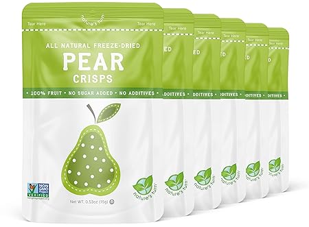 Nature’s Turn Freeze-Dried Pear Crisps – Healthy, Gluten-Free, Crispy & Delicious, Plant-Based Snack, Ideal for Cereal, Smoothies, School Lunches, & On-the-Go, Pack of 6 (0.53 oz Each)