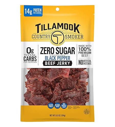 Tillamook Country Smoker Keto Friendly Zero Sugar Beef Jerky, Black Pepper, 6.5 Ounce