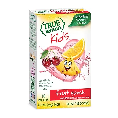 True Lemon, Fruit Punch Packets Low Sugar No Preservatives Kids Hydration Drink Mix, 1.38 Ounce