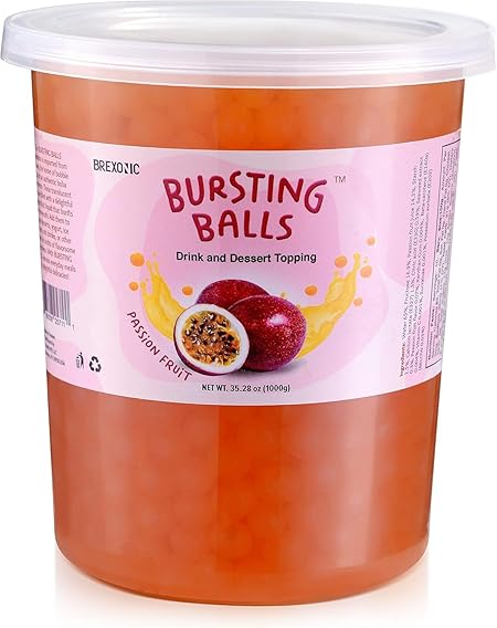 BREXONIC Popping Boba Pearls Bursting Tea Balls Drink & Dessert Topping Strawberry Mango Blueberry Passion Fruit Flavored Bubble Tea Pearls (Passion Fruit, 2 LB Pack of 1)