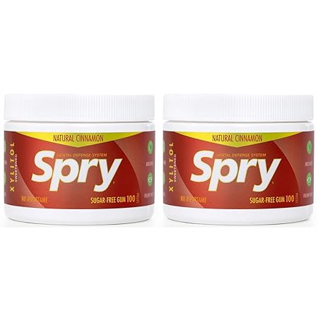 Spry Fresh Natural Xylitol Chewing Gum Dental Defense System - Aspartame-Free, Sugar-Free, Non-GMO, Gluten-Free (Cinnamon, 100 Count - Pack of 2)