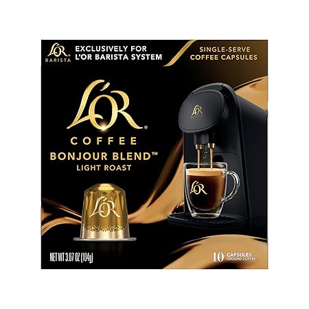 L'OR Coffee Pods, 10 Count Bonjour Light Roast Blend, Single-Serve Aluminum Coffee Capsules Compatible with the L'OR BARISTA System & *Nespresso Original Machines, 10 count (Pack of 1)