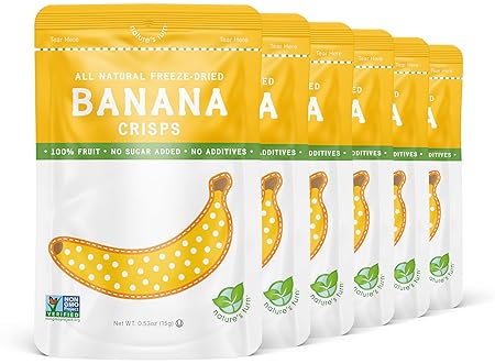 Nature’s Turn Freeze-Dried Banana Crisps – Healthy, Gluten-Free, Crispy & Delicious, Plant-Based Snack, Ideal for Cereal, Smoothies, School Lunches, & On-the-Go, Pack of 6 (0.53 oz Each)