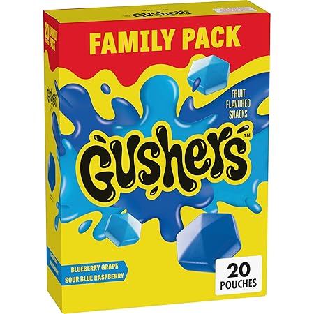 Gushers Fruit Flavored Snacks, Blueberry Grape, Sour Blue Raspberry, 20 Pouches, Family Pack, 16 oz