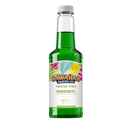 Hawaiian Shaved Ice Margarita Syrup - Nut Soy Dairy Free - Flavor Fluffy & Crunchy Snow Cones - Shelf Stable - Makes 8 Servings - 16 ounces