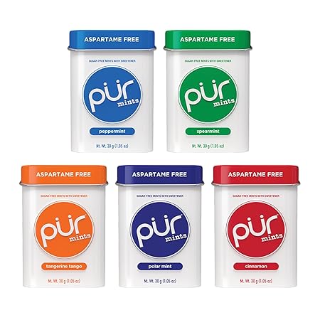 PUR Mints | Aspartame Free Mints | Made with Xylitol | Sugar Free, Vegan, Gluten Free & Keto Friendly | Natural Flavored Mints, Variety Pack, 30 Pieces (Pack of 5)