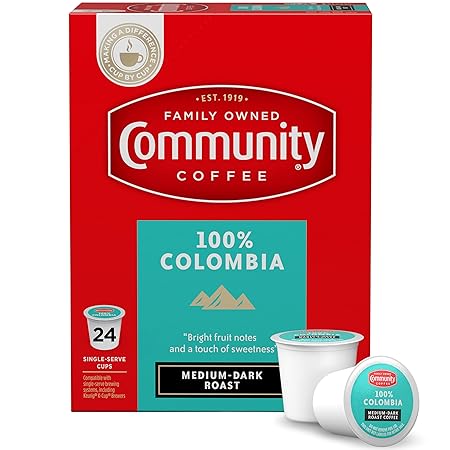 Community Coffee 100% Colombia 24 Count Coffee Pods, Medium Dark Roast, Compatible with Keurig 2.0 K-Cup Brewers 24 Count (Pack of 1)
