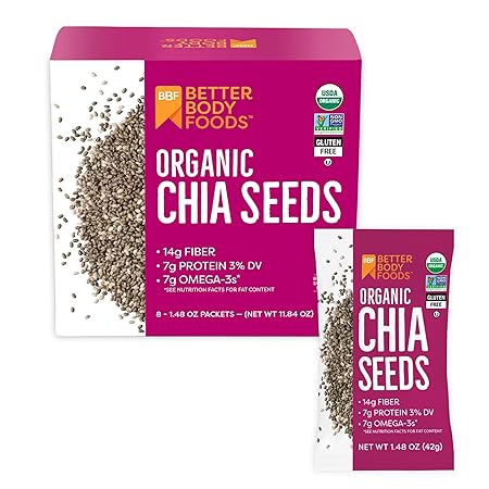 Betterbody Foods Organic Chia Seeds, 1.48 oz packets (Pack of 24)