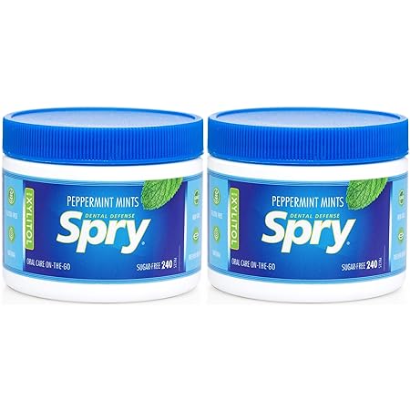 Spry Xylitol Peppermint Sugar Free Candy - Promote Oral Health, Increase Saliva Production, Stop Bad Breath, Non-GMO, Gluten-Free, 240 Count (Pack of 2)