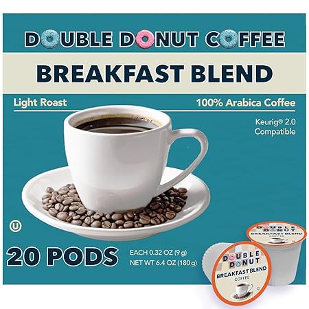 Double Donut Breakfast Blend Fresh Medium Roast Coffee SingleServe Pods for Keurig K Cup Brewer Machines 20 Capsules per Box