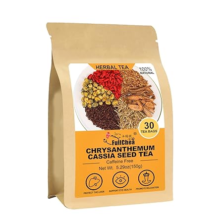 FullChea - Chrysanthemum Cassia Seed Tea Bag, 30 Pcs Teabags for Liver Detox Cleanse 5.29oz / 150g - Burdock Root, Goji Berries, Osmanthus, Dandelion, Licorice, Barley Chinese Herbal Tea