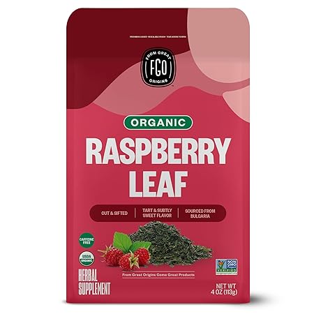 FGO Organic Red Raspberry Loose Leaf Herbal Tea, Cut and Sifted, Caffeine Free, Resealable Bag, 4oz (Pack of 1)