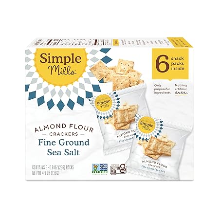 Simple Mills Almond Flour Crackers, Fine Ground Sea Salt Snack Packs - Gluten Free, Vegan, Healthy Snacks, 4.9 Ounce (Pack of 1)