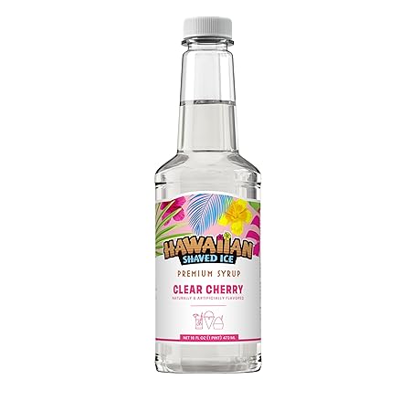 Hawaiian Shaved Ice Clear Cherry Syrup - Nut Soy Dairy & Dye Free - Flavor Fluffy & Crunchy Snow Cones - Shelf Stable - Makes 8 Servings - 16 ounces