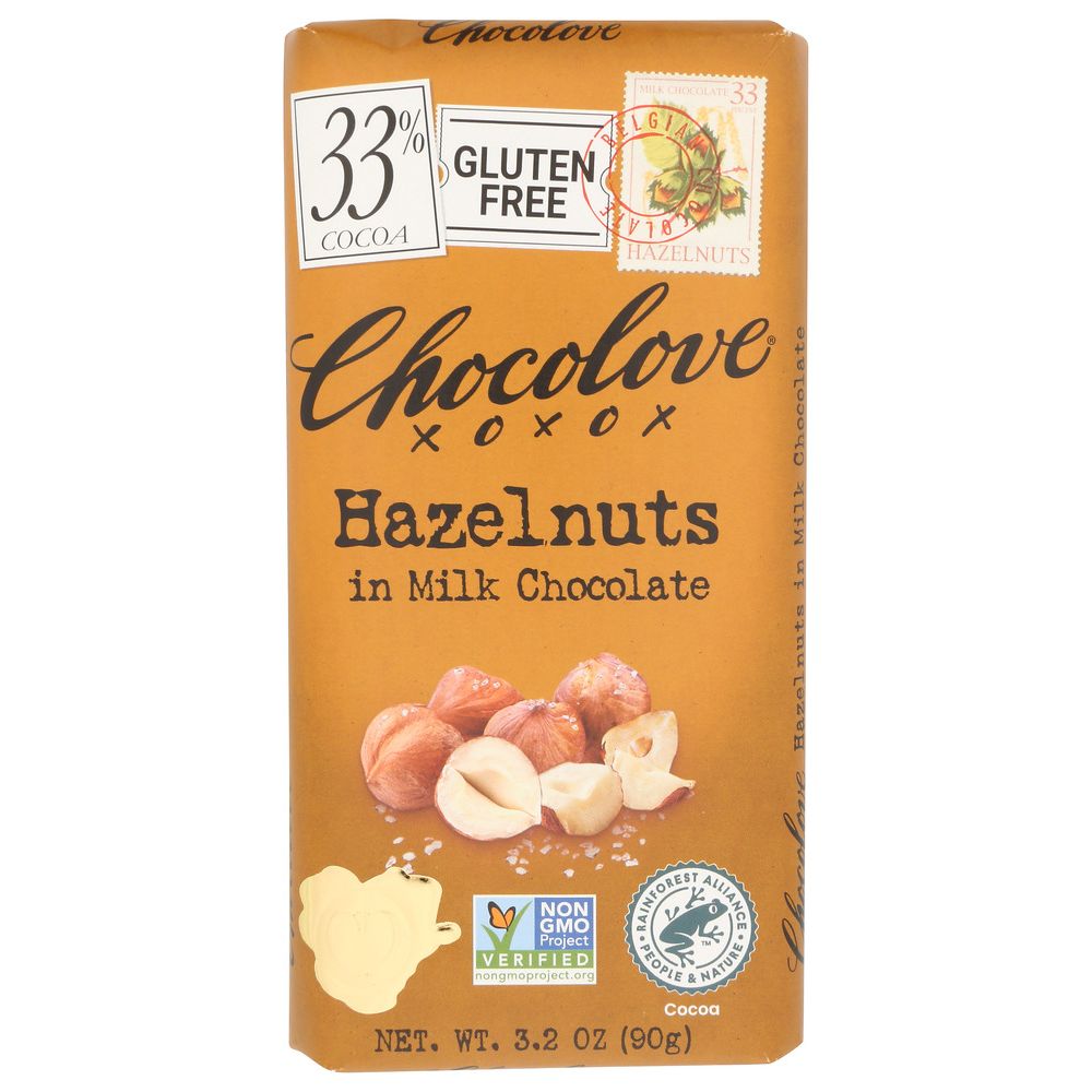 CHOCOLOVE: Hazelnuts In Milk Chocolate Bar, 3.2 oz