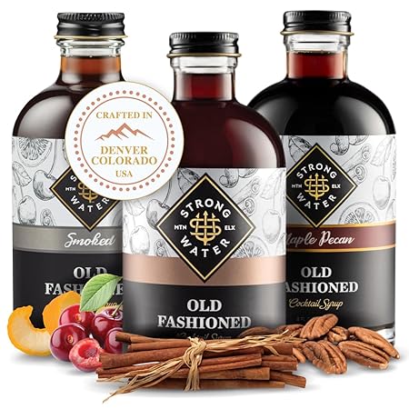Strongwater Old Fashioned Craft Cocktail Mixer - Makes 96 Cocktails - Handcrafted Old Fashioned Syrup with Maple, Pecans & More - 3 Pack Gift Set, Just Mix with Bourbon or Whiskey